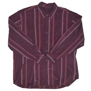 Tommy Bahama Long Sleeve Silk Wool Button Shirt Striped Maroon Mens Size XXL